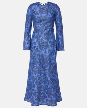 Zimmermann Paisley Ottie Paisley-Print Linen Maxi Dress - Blue