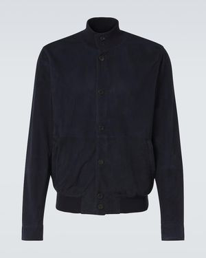 Rubinacci Suede Bomber Jacket - Blue