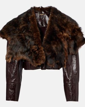 Chloé Cropped Shearling-Trimmed Leather Jacket - Black