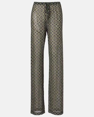 Dries Van Noten Embellished Printed Sheer Jersey Pants - Gray