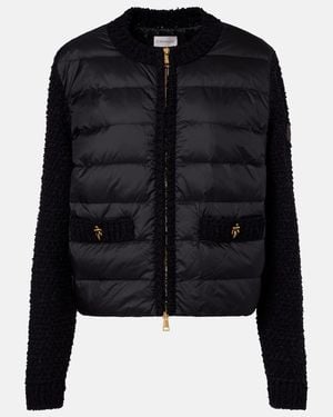 Moncler Down-Paneled Boucle-Trimmed Zip-Up Cardigan - Black