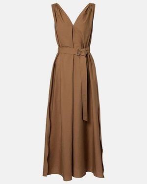 Brunello Cucinelli Belted Cotton-Blend Midi Dress - Brown