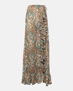 Bananhot Clara Ruffled Paisley Maxi Skirt - Natural