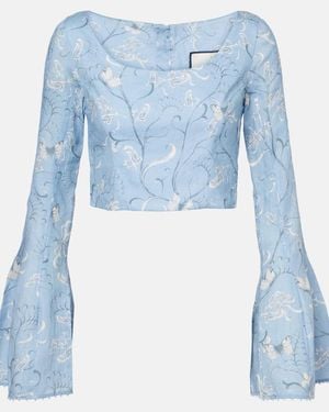 Agua Bendita Limoncillo Lymanopoda Floral Linen Crop Top - Blue