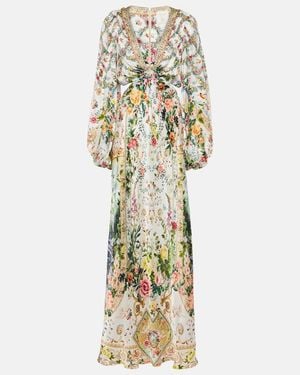 CAMILLA Cutout Embellished Silk Maxi Dress - Metallic