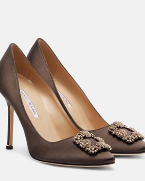 Manolo Blahnik Pumps Hangisi 90 Aus Satin Mit Kristallen - Braun