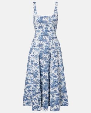 STAUD Vestido Midi Wells De Popelin De Algodon - Azul