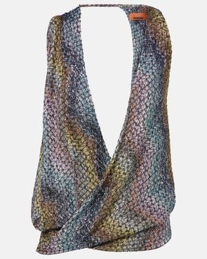Missoni Sequined Knitted Lame Top - Blue