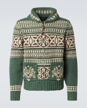 RRL Wool Jacquard Zip-Up Cardigan - Green