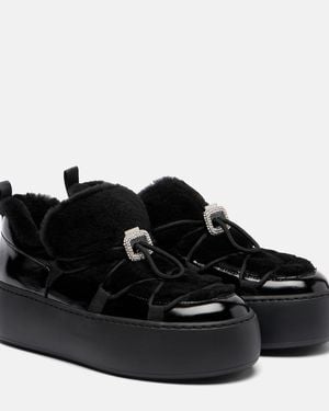 Roger Vivier Viv' Up Shearling And Patent Leather Trainers - Black