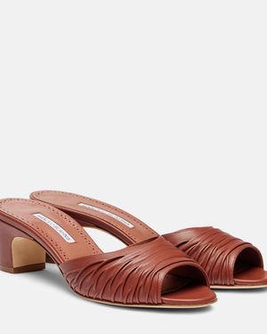 Manolo Blahnik Piruabar Gathered Leather Mules