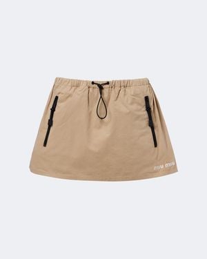 Miu Miu Cotton Gabardine Miniskirt - Natural