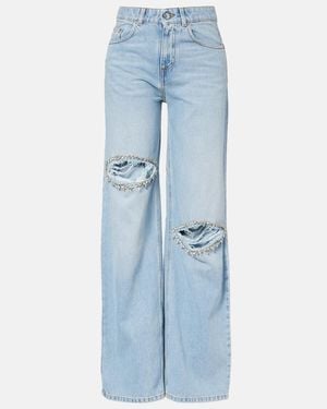 Area Jeans Anchos Con Rotos Adornados - Azul