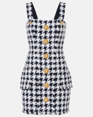 Balmain Houndstooth Tweed Minidress - Blue