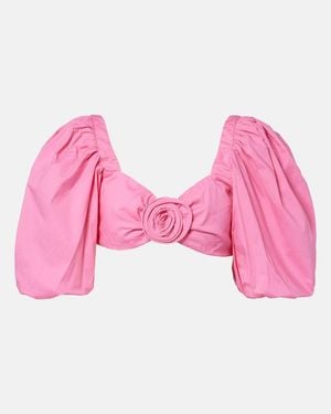 Adriana Degreas Floral-Applique Cotton-Blend Crop Top - Pink