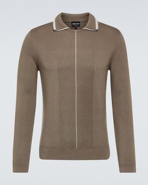Giorgio Armani Wool Polo Top - Brown