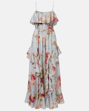 Zimmermann Roselight Floral Ruffled Silk Maxi Dress - White