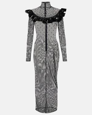 Alessandra Rich Embellished Mesh Midi Dress - Grey
