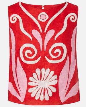 Cala De La Cruz Avelino Floral Linen Top - Red