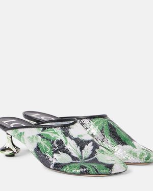 Loewe Mules Toy 45 Aus Mesh Mit Pailletten - Grün