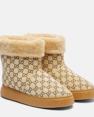 Gucci Gg Wool-Trimmed Suede Ankle Boots - Natural