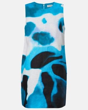 STAUD Brea Printed Linen Minidress - Blue