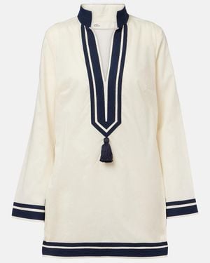 Tory Burch Cotton Short Dress With Contrasting Profiles - Natural