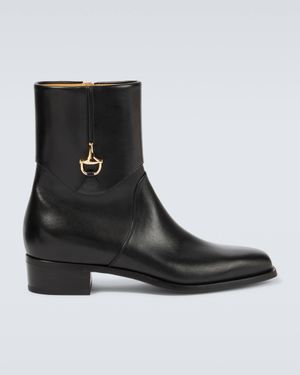 Gucci Horsebit Leather Ankle Boots - Black