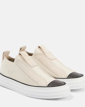Brunello Cucinelli Suede-Trimmed Canvas Trainers - White