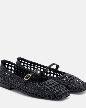 Souliers Martinez Paris Woven Leather Mary Jane Flats - Black