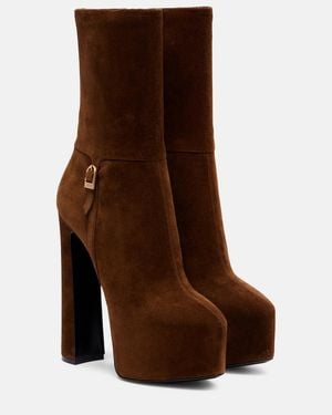Saint Laurent Nico 155 Suede Platform Ankle Boots - Brown