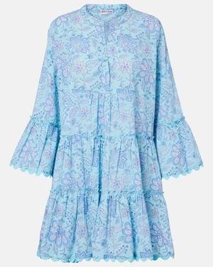 Juliet Dunn Vestido Corto De Algodon Floral Festoneado - Azul