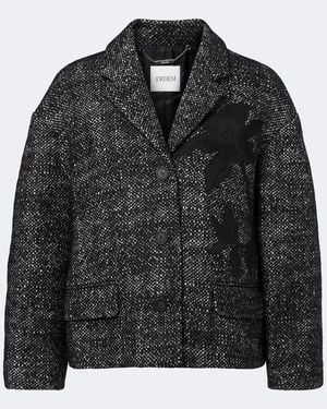 Erdem Cropped Embroidered Wool-Blend Jacket - Black