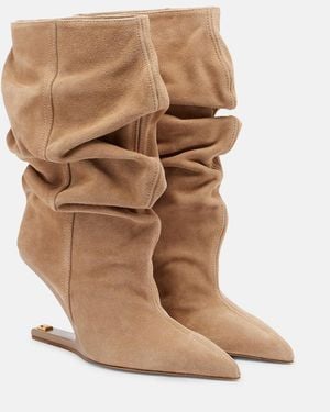 Balmain No-Wedge Suede Ankle Boots - Brown