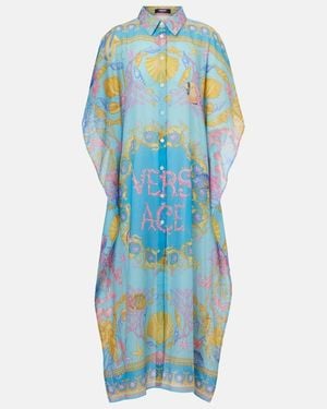 Versace Underwater Barocco Cotton And Silk Beach Cover-Up - Blue