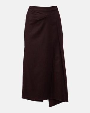 Victoria Beckham Draped Virgin Wool Midi Skirt - Brown