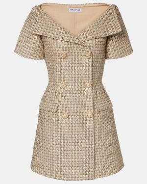 Self-Portrait Off-Shoulder Boucle Minidress - Natural