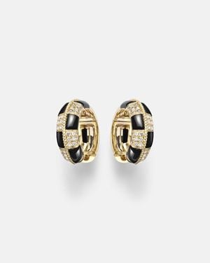 Yvonne Léon Pendientes Mini De Oro De 9 Ct Con Diamantes Y Onix - Blanco