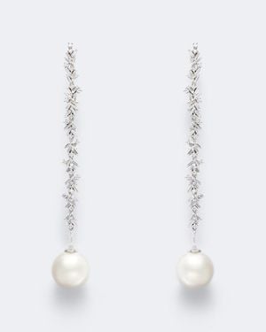 Suzanne Kalan Ohrringe Aus 18Kt Weissgold Mit Diamanten Und Perlen - Weiß