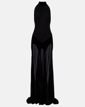 McQueen Velvet-Trimmed Silk Georgette Gown - Black