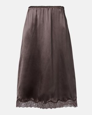 Magda Butrym Lace-Trimmed Silk Satin Slip Skirt - Brown