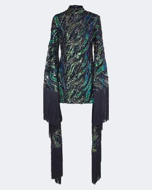 Taller Marmo Vestido Corto Disco Dragon De Tul Con Lentejuelas - Azul