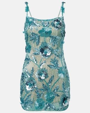 Rachel Gilbert Pierre Beaded Floral-Applique Minidress - Blue