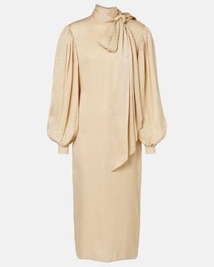 Gucci Gg Draped Striped Silk Jacquard Midi Dress - Natural