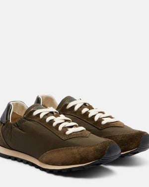 Le Monde Beryl Slim Runner Suede-Trimmed Trainers - Brown