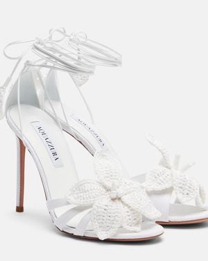 Aquazzura Calypso Leather-Trimmed Raffia Sandals - White