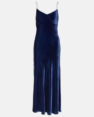 Asceno Alberta Velvet Slip Dress - Blue
