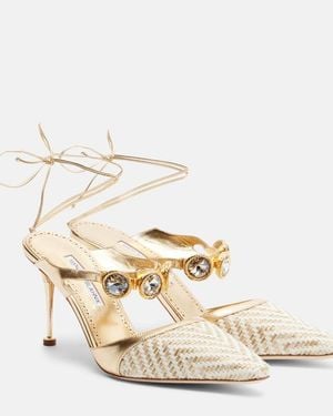 Manolo Blahnik Soria Metallic Leather And Raffia Court Shoes - Natural