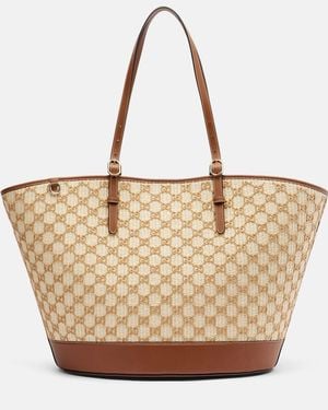 Gucci Gg Large Raffia-Effect Tote Bag - Natural