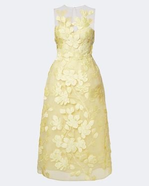 Monique Lhuillier Floral Tulle Midi Dress - Yellow